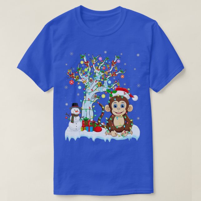 T-shirt Funny Singe Xmas Arbre Éclairage Santa Chapeau Sin (Design devant)