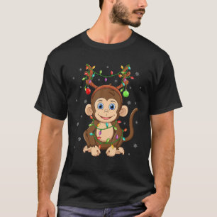 T-shirt Funny Singe Xmas Éclairage Reindeer Casquette Monk