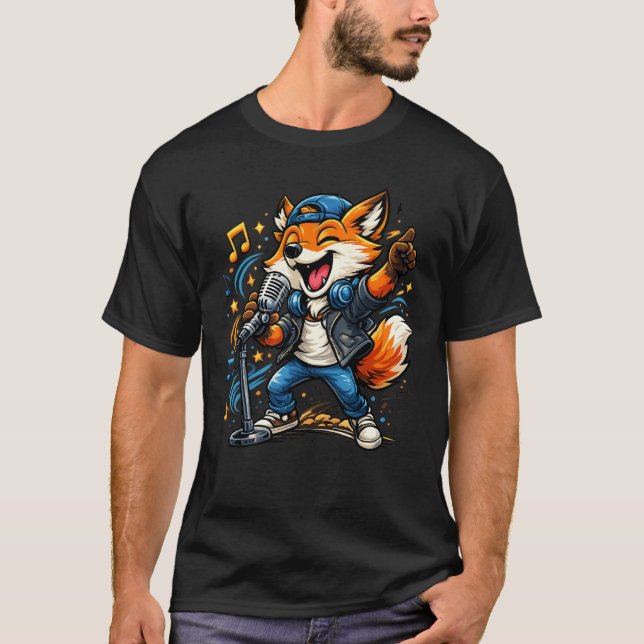T-shirt Funny Singing Fox Cartoon Music Design (Devant)