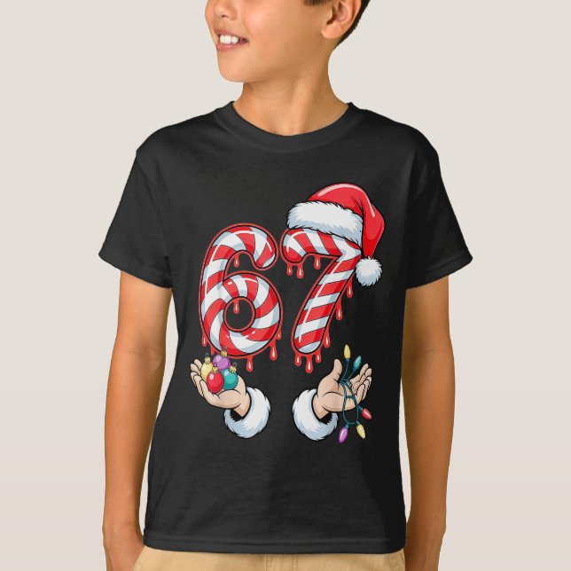 T-shirt Funny Six Seven 67 Christmas Candy Cane Festive Ho (Devant)