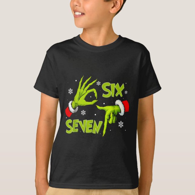 T-shirt Funny Six Seven 67 Meme 6 7 Christmas Elf Hand Boy (Devant)