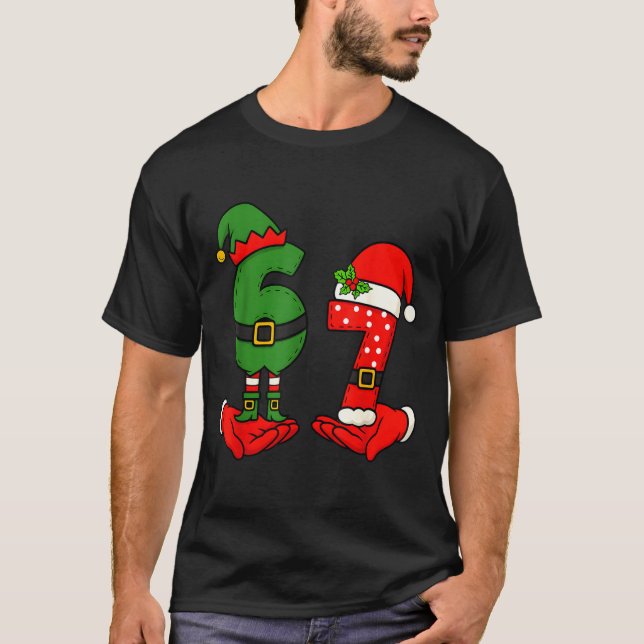 T-shirt Funny Six Seven 67 Meme 6 7 Christmas Elf Hand Boy (Devant)