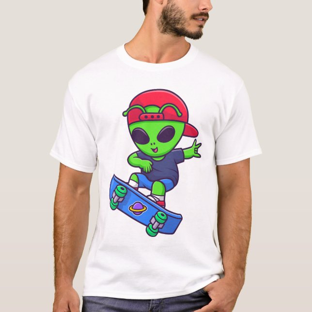 T-shirt Funny Skateboarding Alien Streetwear Design (Devant)