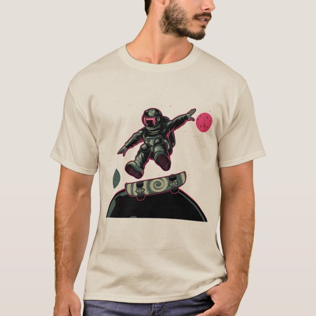 T-shirt Funny Skateboarding Astronaut Space Skater Tee (Devant)