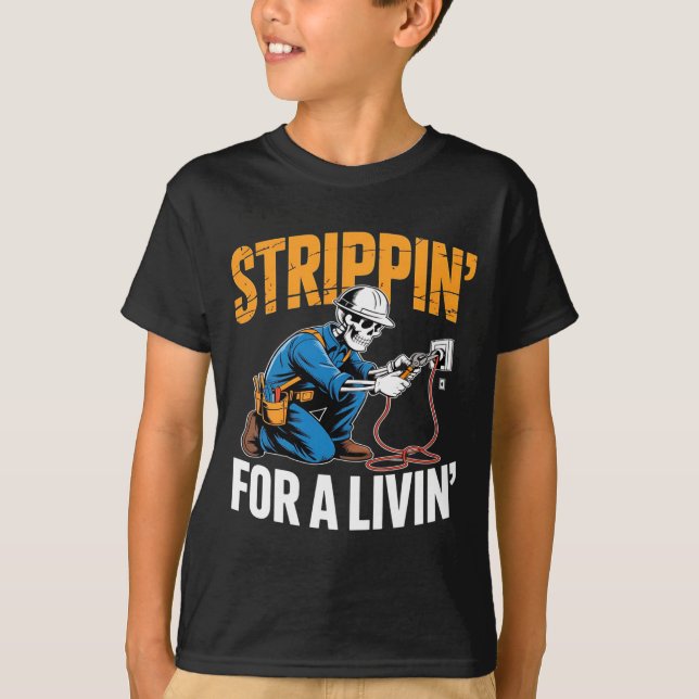 T-shirt Funny Skeleton Electrician N For A Livin Long Slee (Devant)