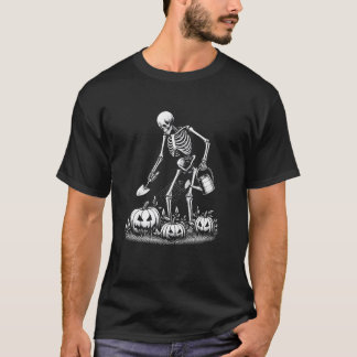 T-shirt Funny Skeleton Gardening Players Halloween Mens Wo