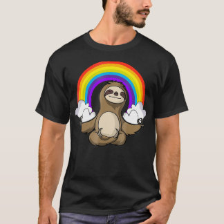 T-shirt Funny Sloth Buddha Zen Yoga Meditation Rainbow 
