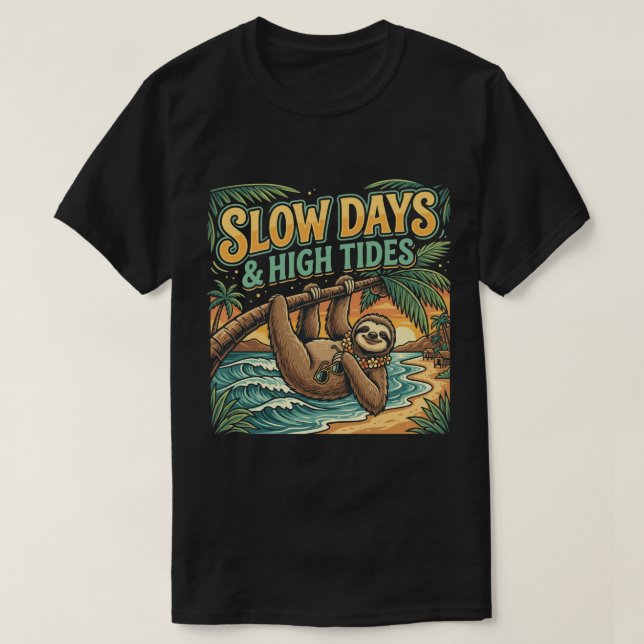 T-shirt Funny Sloth Palm Beach Slow Days Tee graphique  (Design devant)