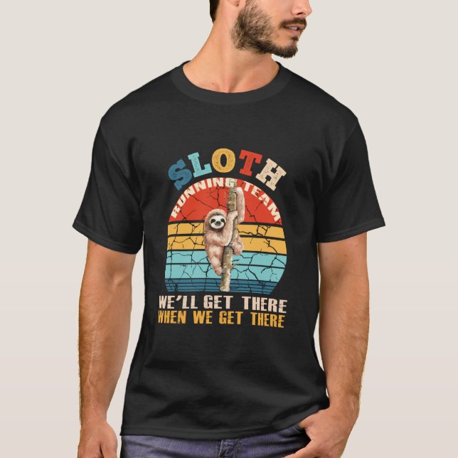 T-shirt Funny Sloth Running Team Vintage Retro (Devant)