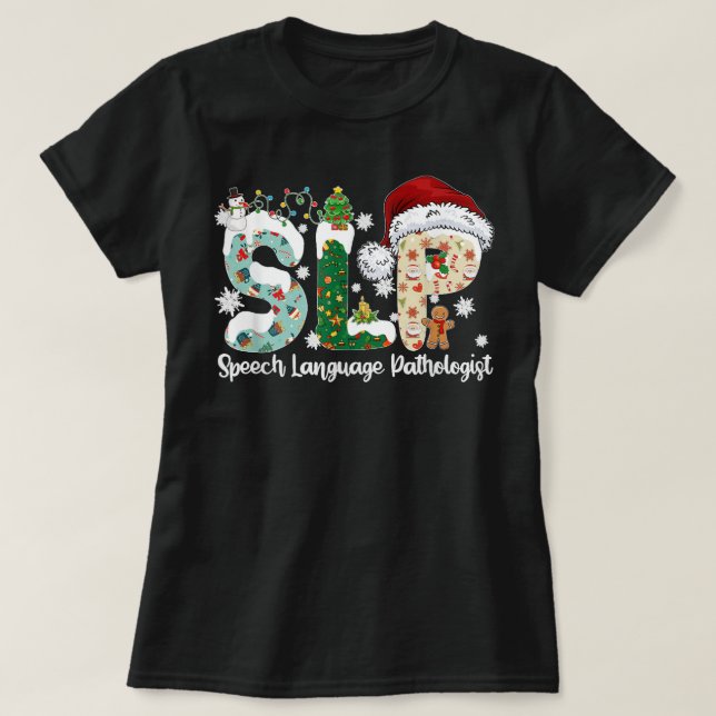 T-shirt Funny SLP Voix Langue Pathologiste Père Noël Chris (Design devant)