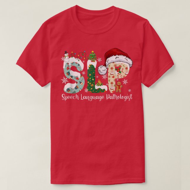 T-shirt Funny SLP Voix Langue Pathologiste Père Noël Chris (Design devant)