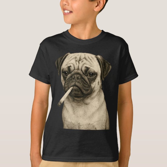 T-shirt Funny Smoking Pug Dog Cigarette Gen Z Meme Graphic (Devant)