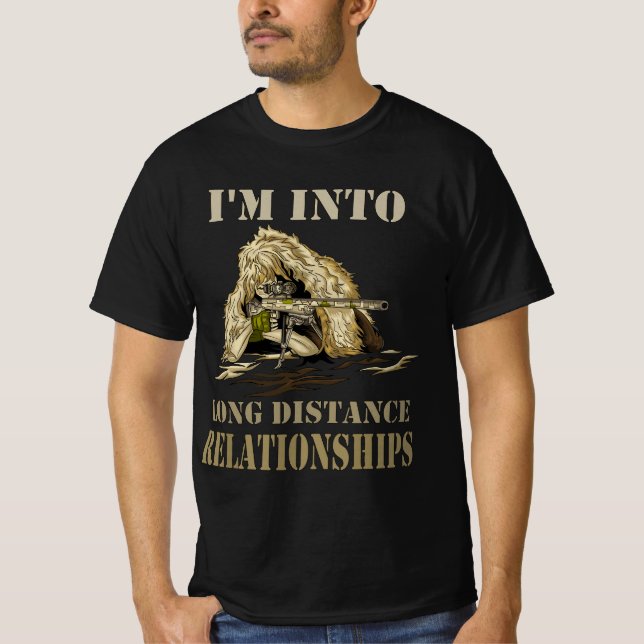T-shirt Funny Sniper Camo Long Distance Relationship Gun L (Devant)
