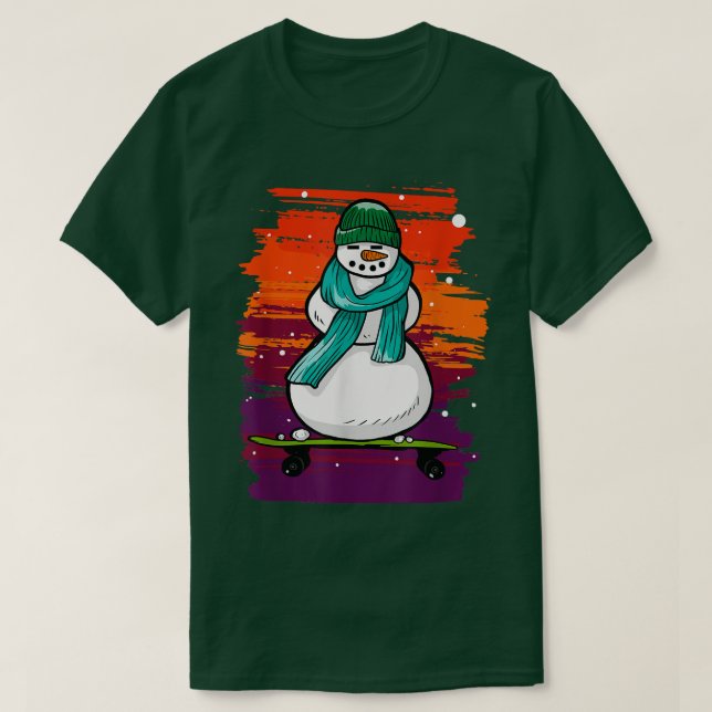 T-shirt Funny Snow Man Skateboard  (Design devant)