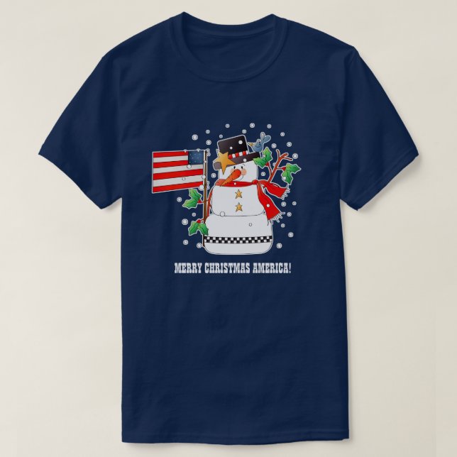 T-shirt Funny Snowman avec drapeau américain Noël (Design devant)