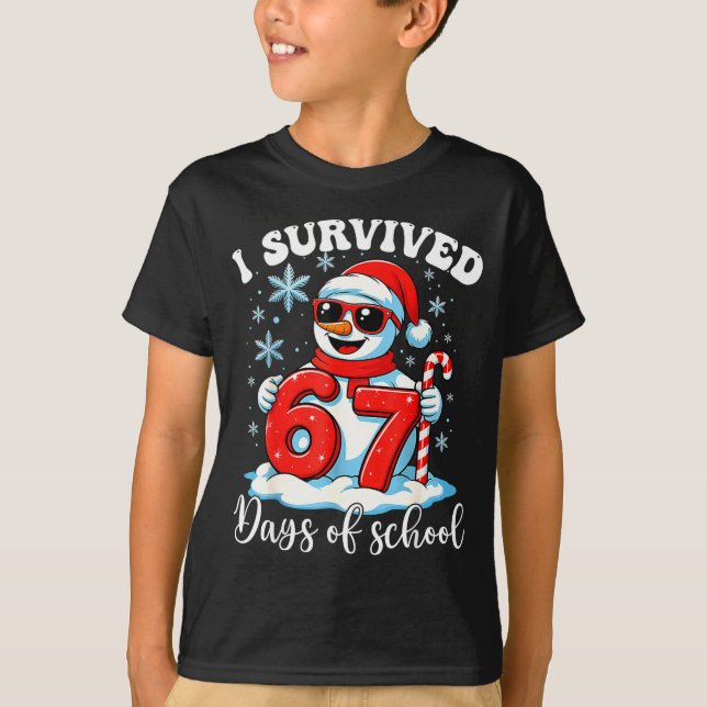 T-shirt Funny Snowman I Survived 67 Days Of School Holiday (Devant)