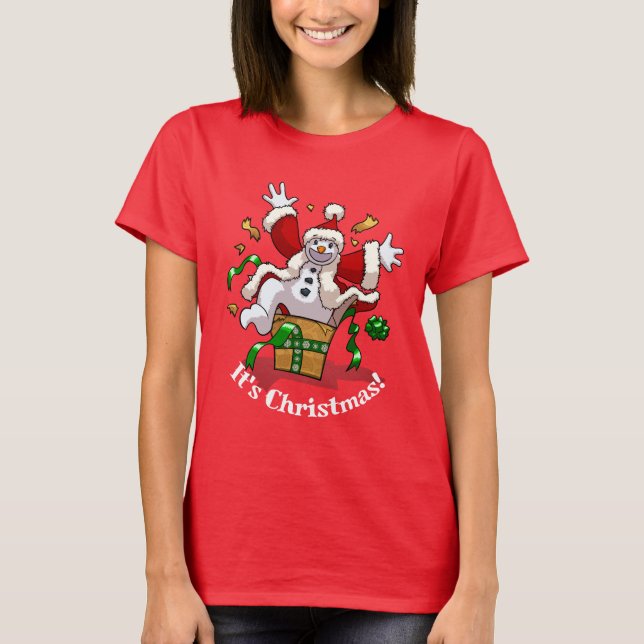 T-shirt Funny Snowman It's Christmas! Big Surprise Cartoon (Devant)