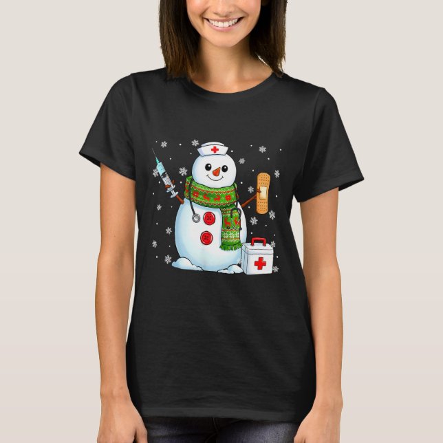 T-shirt Funny Snowman Nurse Pjs Pajamas Christmas Xmas Wom (Devant)