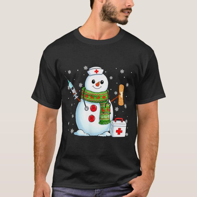 T-shirt Funny Snowman Nurse Pjs Pajamas Christmas Xmas Wom (Devant)
