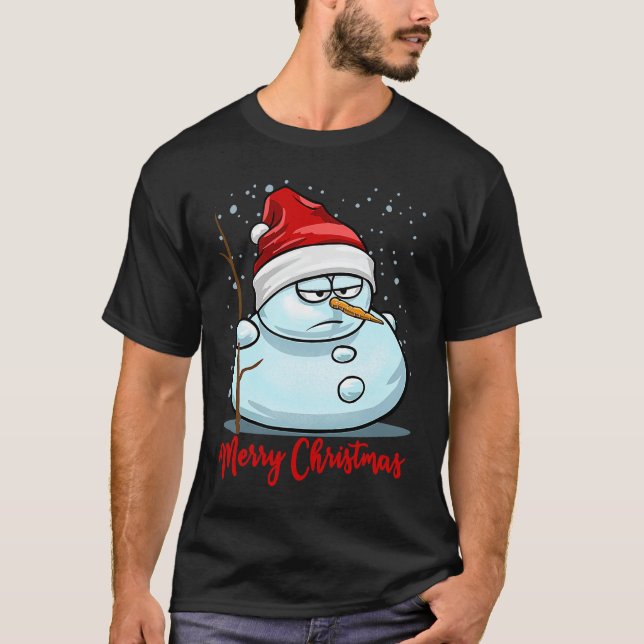 T-shirt Funny Snowmen Merry Christmas Snowflakes Santa Hat (Devant)