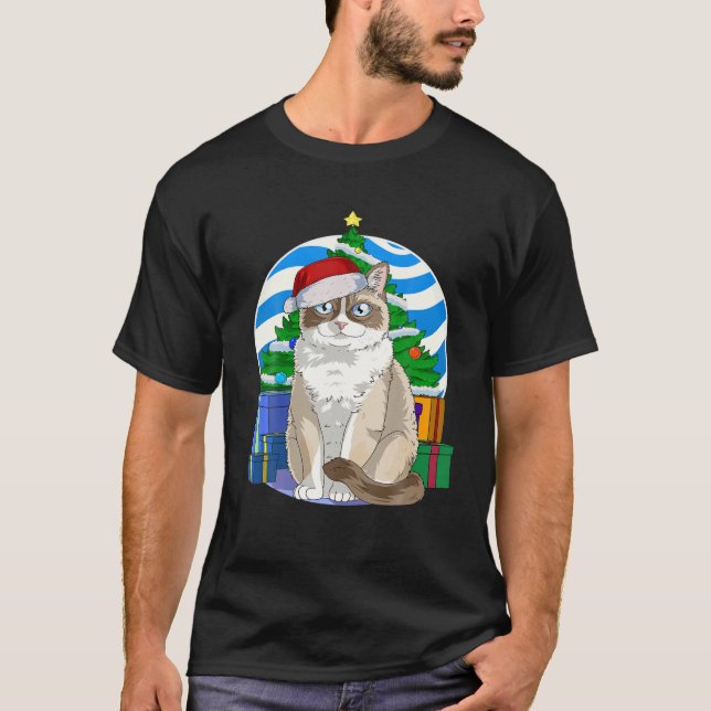 T-shirt Funny Snowshoe Cat Santa Christmas Tree Decor (Devant)
