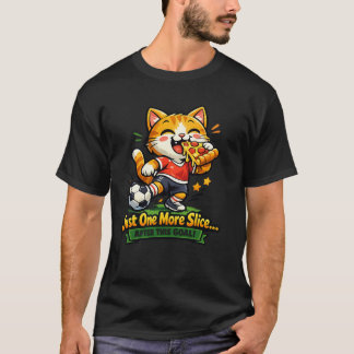T-shirt Funny Soccer Cat Eating Pizza Cartoon Design