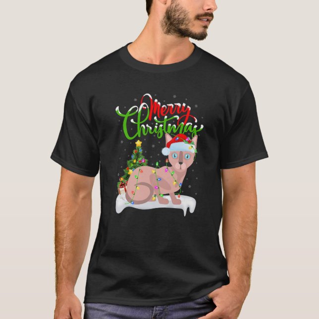 T-shirt Funny Sphynx Amoureux des chats Xmas Éclairage Sph (Devant)