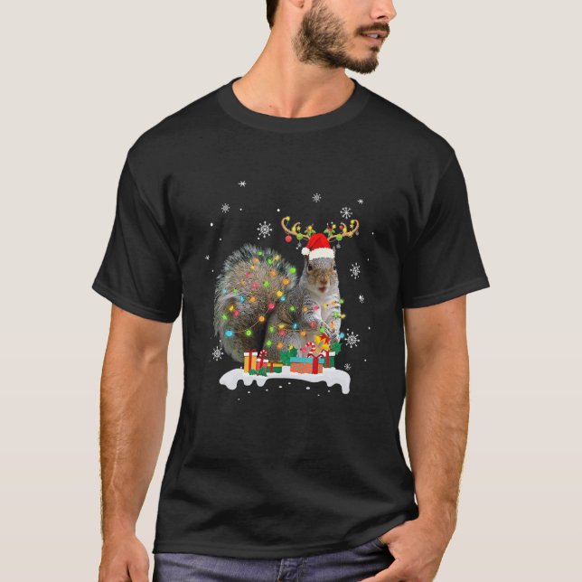 T-shirt Funny Squirrel Christmas Reindeer Christmas Lights (Devant)