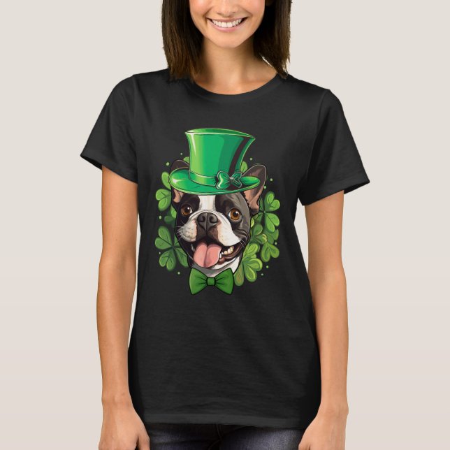 T-shirt Funny St patrick Boston Terrier (Devant)