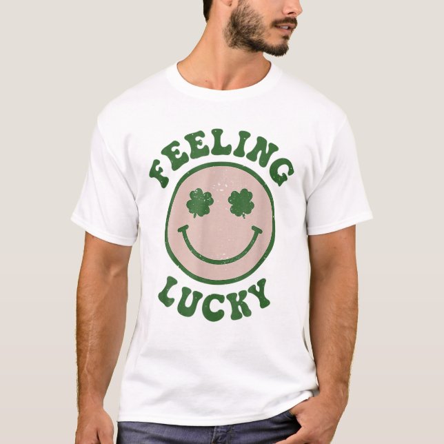 T-shirt Funny St Patrick Day Feeling Lucky Smile Face (Devant)