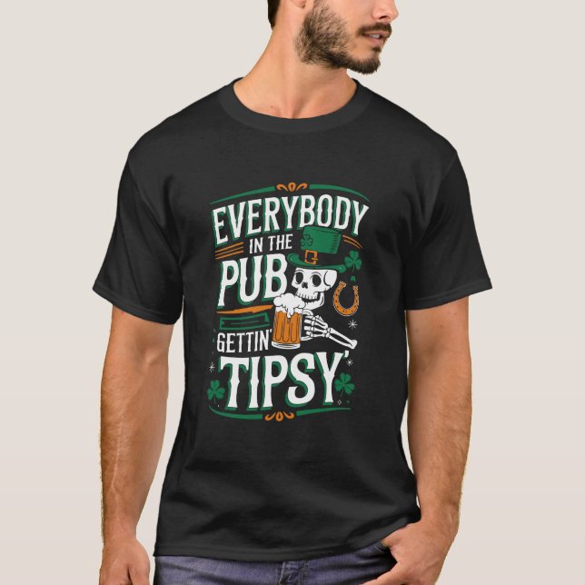 T-shirt Funny St. Patrick's Day Pub Skeleton (Devant)