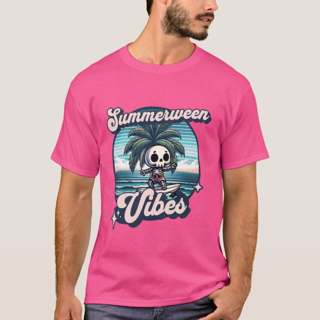T-shirt Funny Summerween Vibes Vacances été Skeleton Su (Devant)