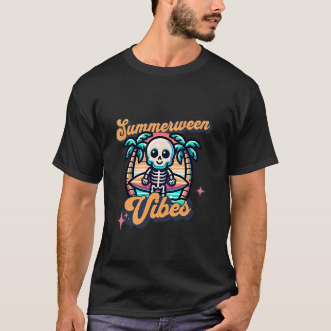 T-shirt Funny Summerween Vibes Vacances été Skeleton Su (Devant)