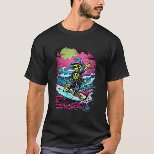 T-shirt Funny Surf Éffrayant Zombie Skeleton Halloween Gar (Devant)
