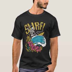 T-shirt Funny Surf Skeleton Tattoo Art Ocean Surf Hallo
