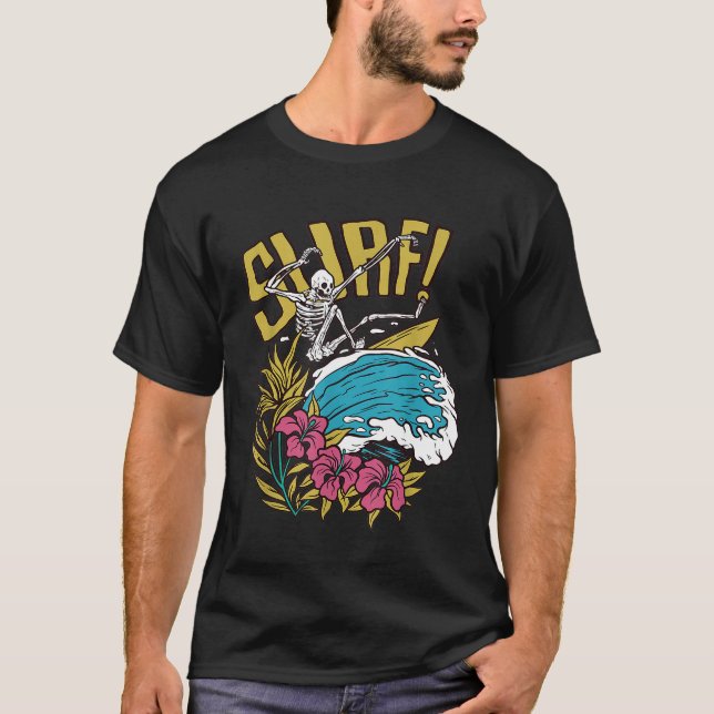 T-shirt Funny Surf Skeleton Tattoo Art Ocean Surf Hallo (Devant)