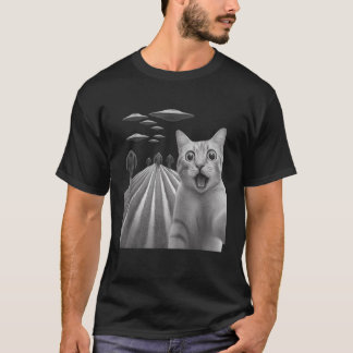 T-shirt Funny Surpris Selfie Chat Peur Avec Le Pied De Feu