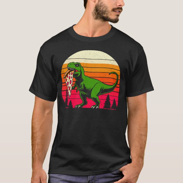 T-shirt Funny T Rex Pizza Retro Sunset Dinosaur (Devant)