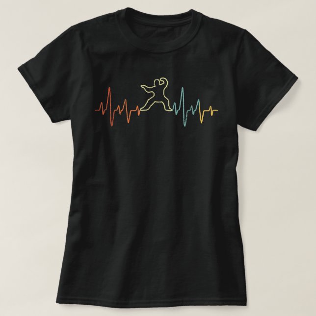 T-shirt Funny Tai Chi Heartbeat Arts martiaux Taiji Retro  (Design devant)