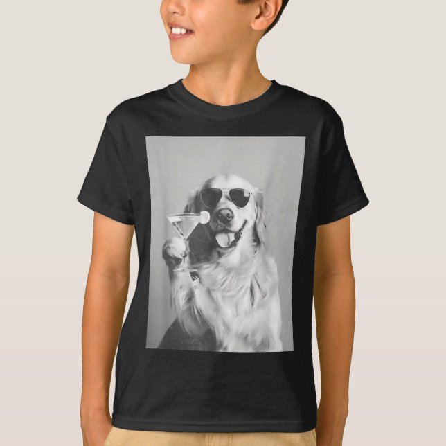 T-shirt Funny Tail Dog Golden Retriever With Sungles Marti (Devant)