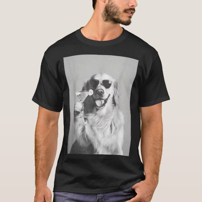 T-shirt Funny Tail Dog Golden Retriever With Sungles Marti (Devant)