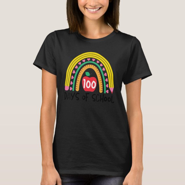 T-shirt Funny Teacher Quote, 100 Days Smarter Rainbow Cute (Devant)