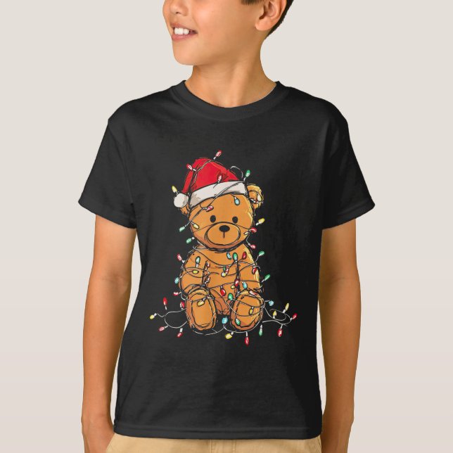 T-shirt Funny Teddy Bear Christmas Graphics Lights Lover  (Devant)