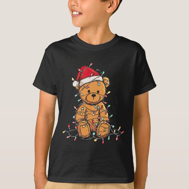 T-shirt Funny Teddy Bear Christmas Graphics Lights Lover L (Devant)