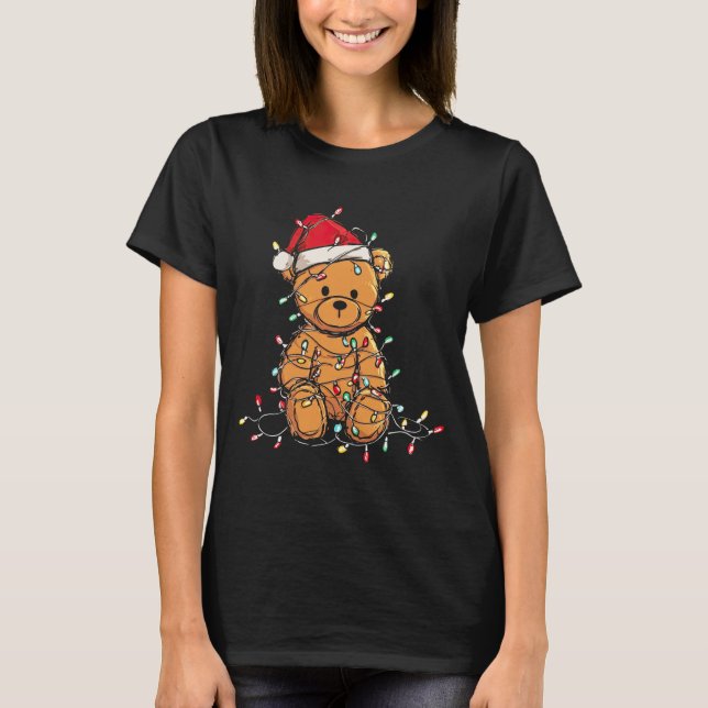 T-shirt Funny Teddy Bear Christmas Graphics Lights Lover L (Devant)
