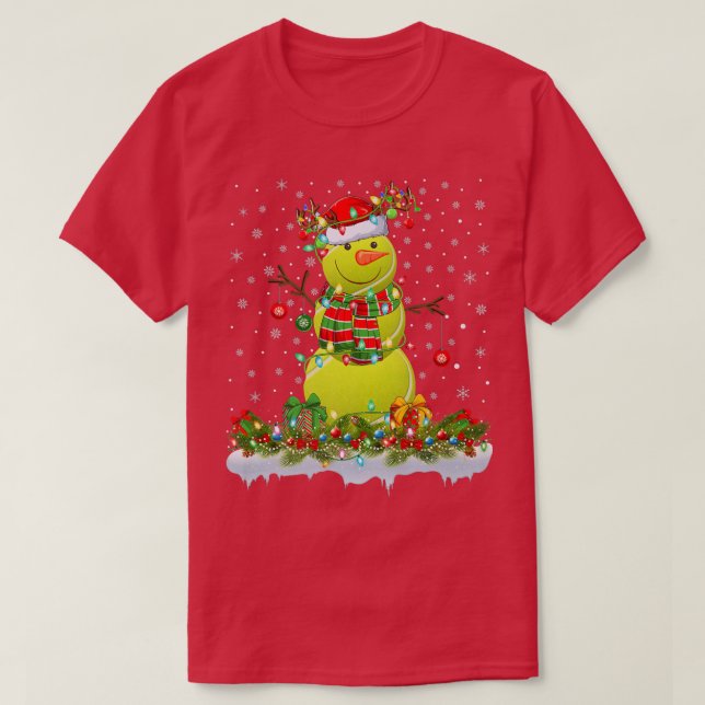 T-shirt Funny Tennis Ball Snowman Xmas Lights Tennis Chris (Design devant)