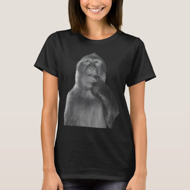 T-shirt Funny Thinking Monkey Meme Curious Ape Brainrot  (Devant)
