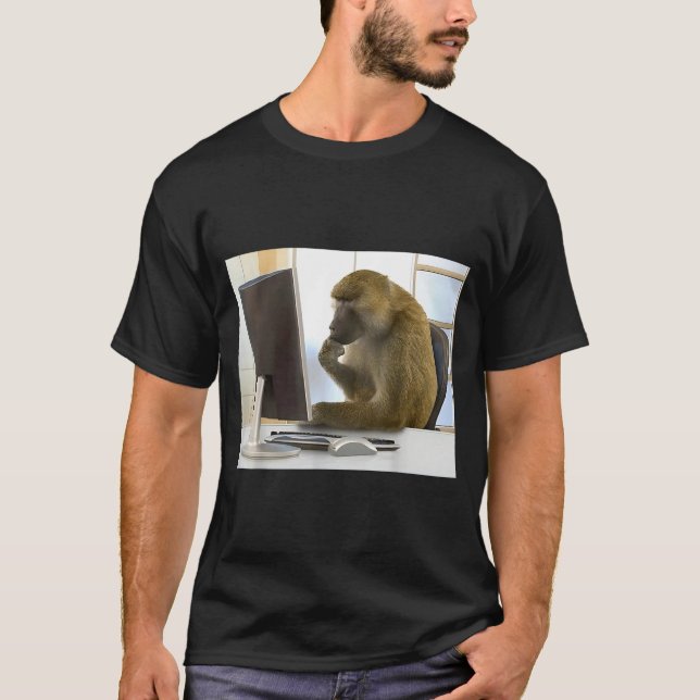 T-shirt Funny Thinking Monkey Meme Office Curious Ape Brai (Devant)