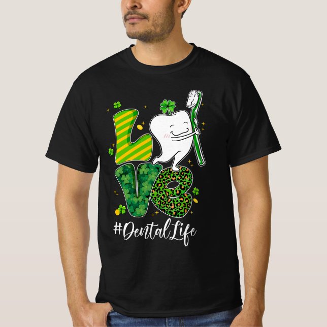 T-shirt Funny Tooth Leopard Shamrock Dental Dentist St Pat (Devant)