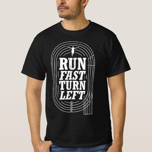 T-shirt Funny Track and Field Run Fast Turn Left  (Devant)